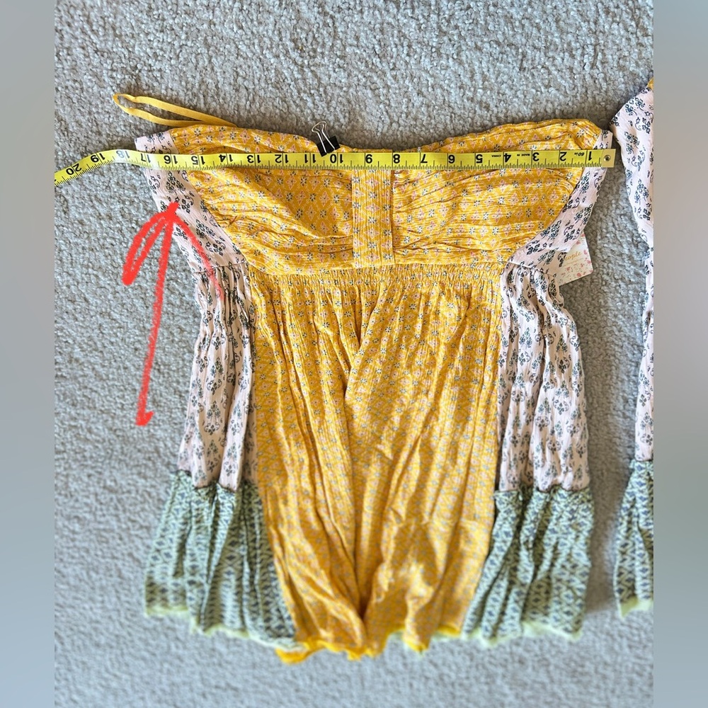 NWT Free People Strapless Ruched Cocktail Dress in Yellow and Green - Picture 11 of 12